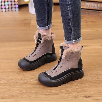Трендовые короткие ботинки с цветными блоками 2024 Зима Новинка Круглый носок Плоская подошва Повседневные Теплые Короткая голень Толстая подошва Женские хлопковые ботинки