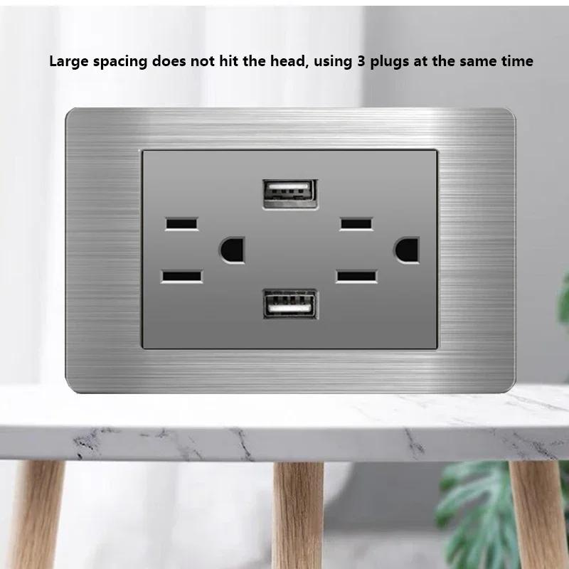 Американский стандарт настенный выключатель света розетка универсальная вилка с usb американская нержавеющая сталь 2-канальная панель розеток 118*74 м компьютер