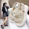 Platform Sandals Women Lattice Round Toe Hook Loop Plaid Cloth Summer Casual Ladies Outdoor Shoes