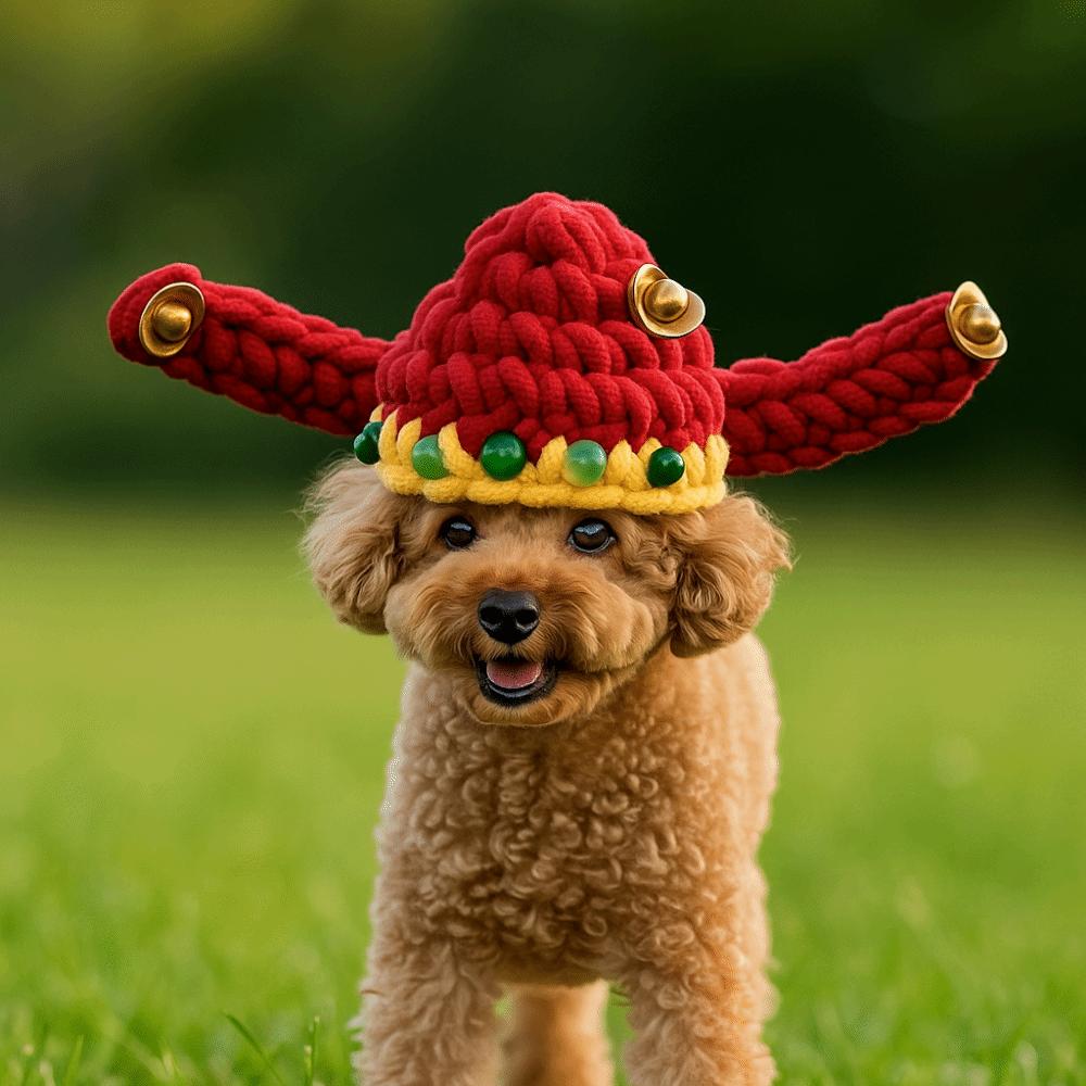 Китайский стиль Голова Кошки Удачи Головной убор Ручная вязка Теплый Берет для питомца Благословение Традиционная вязаная шапка для питомца Для маленьких собак кошек