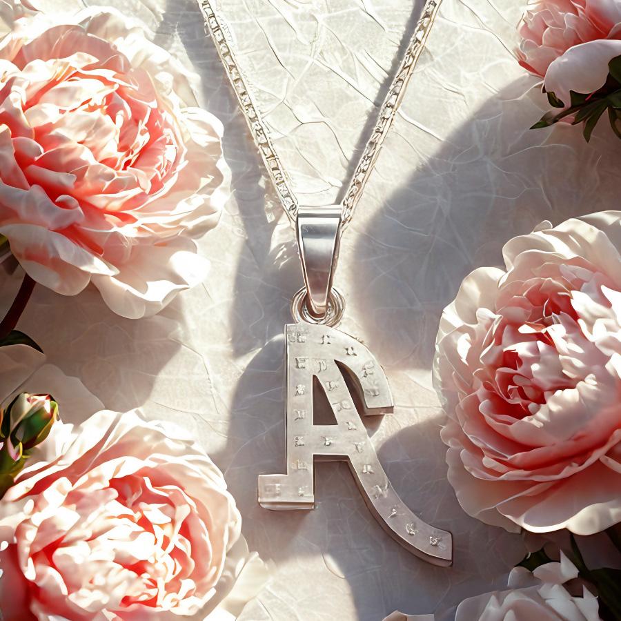 Round Cut Real Moissanite Customize A Letter Pendant 14K White Gold Plated