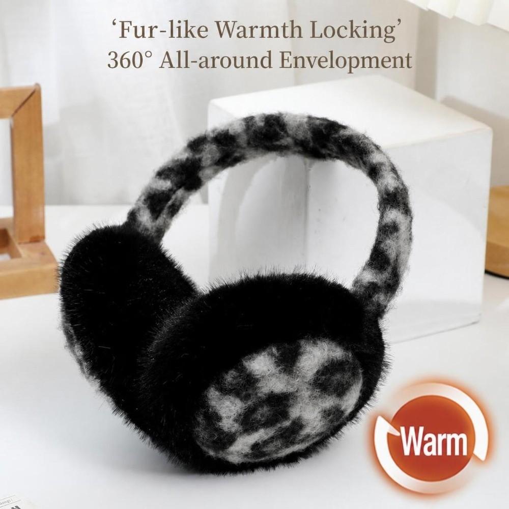 Windproof Foldable Ear Warmers Leopard Print Plush Ear Muffs Cold Weather Protection