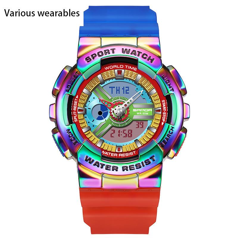 С функцией подсветки руки Творческая личность Мужские Двойной Дисплей Синхронный Механизм Электронные Часы