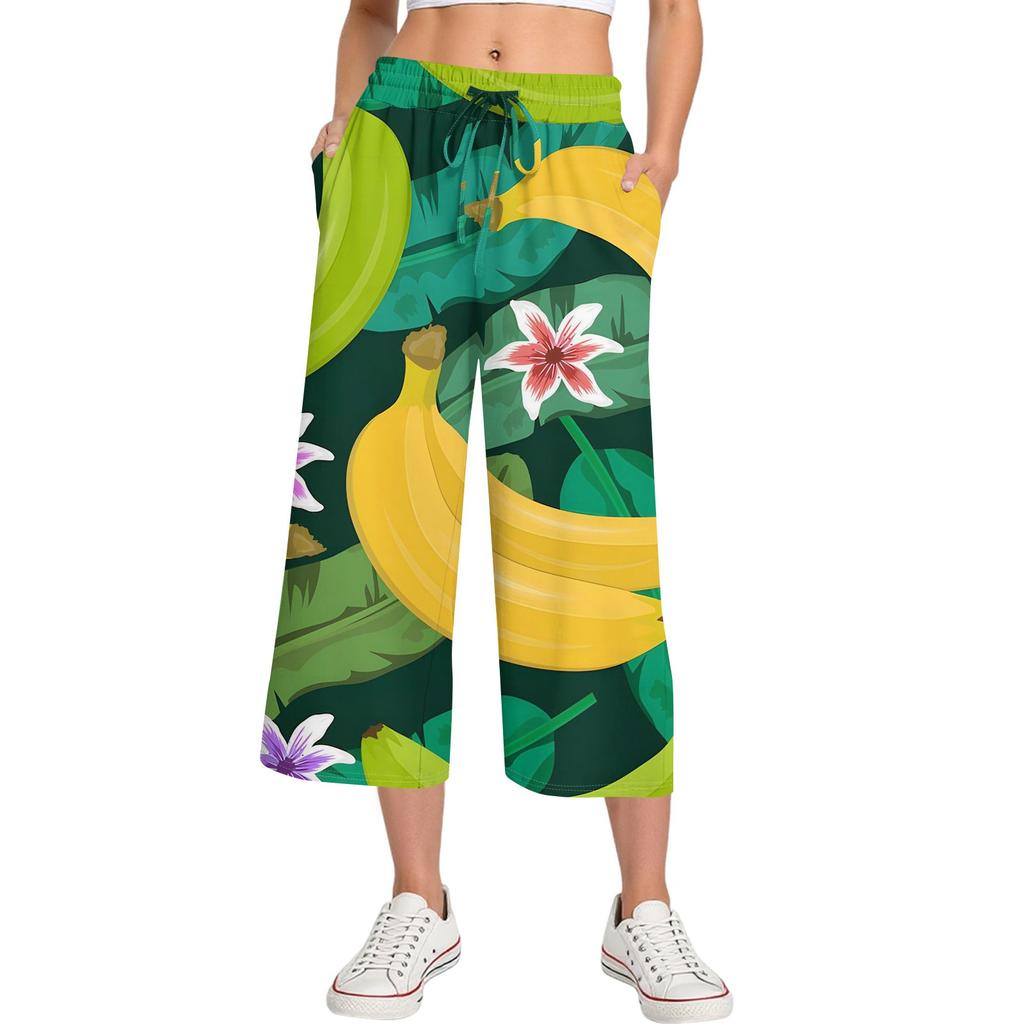 Женские летние повседневные спортивные брюки с высокой талией и принтом, укороченные брюки свободного покроя