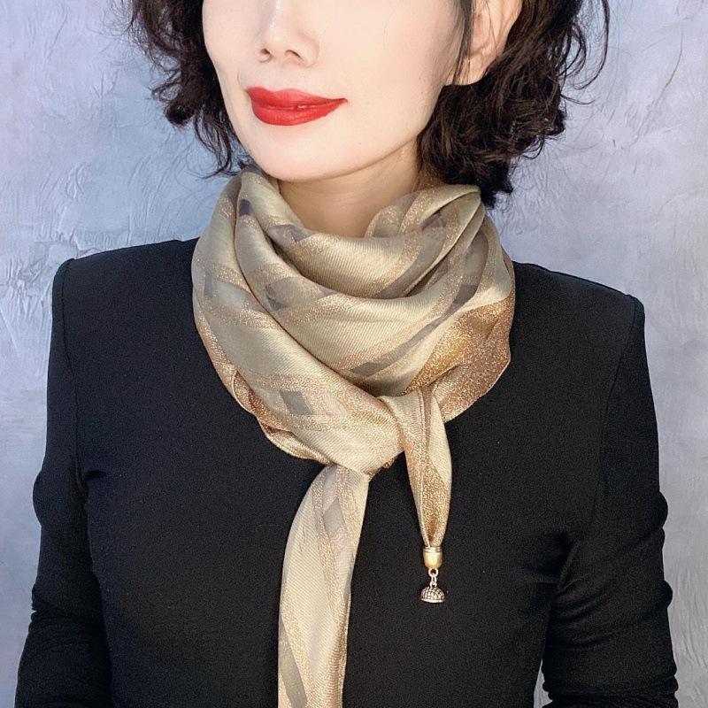 Корейский стиль, новый стиль, квадратный шарф с магнитной кнопкой из золотой проволоки, темпераментный шелковый шарф, ленивый шарф, модный и универсальный