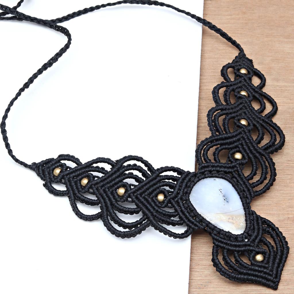 Owyhee Blue Opal Macrame Thread Gemstone Handmade Jewelry Necklace 20-36''Ad