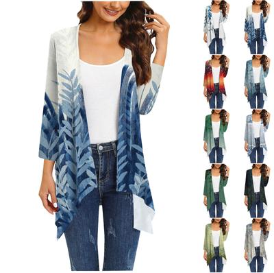 Женский кардиган неправильной формы с принтом, рукавами три четверти и карманной курткой