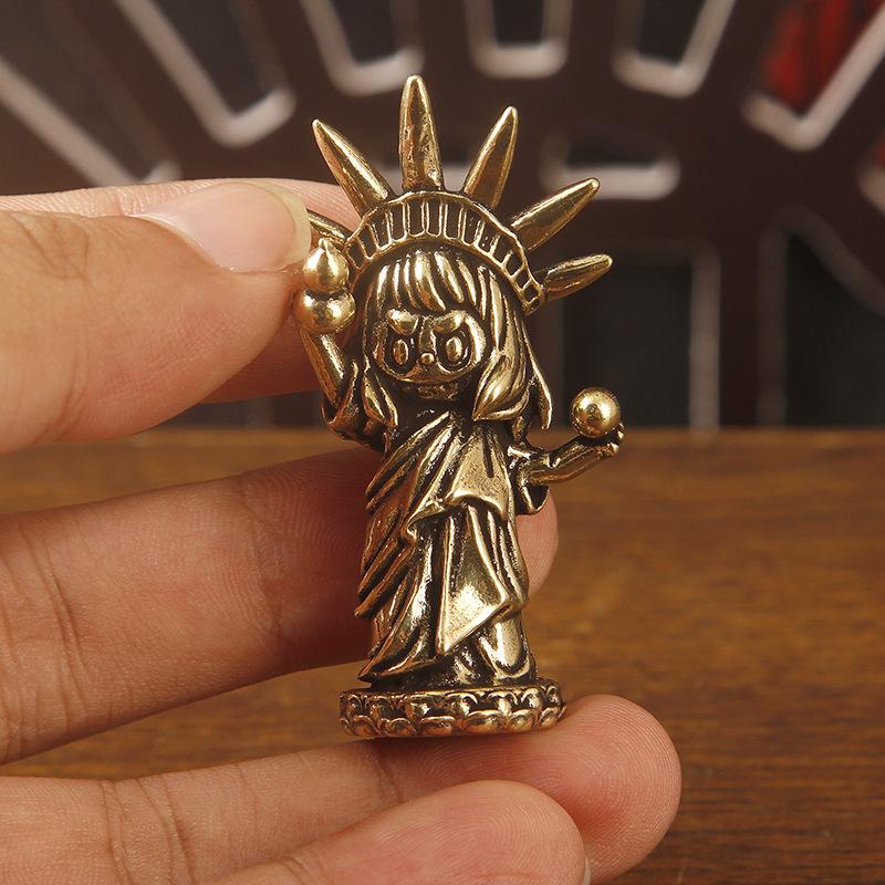 1Pcs Vintage Brass Figurine Cute Cartoon Liberty Goddess Statue Mini Desktop Decor For Home Office Model Craft Unique Gift