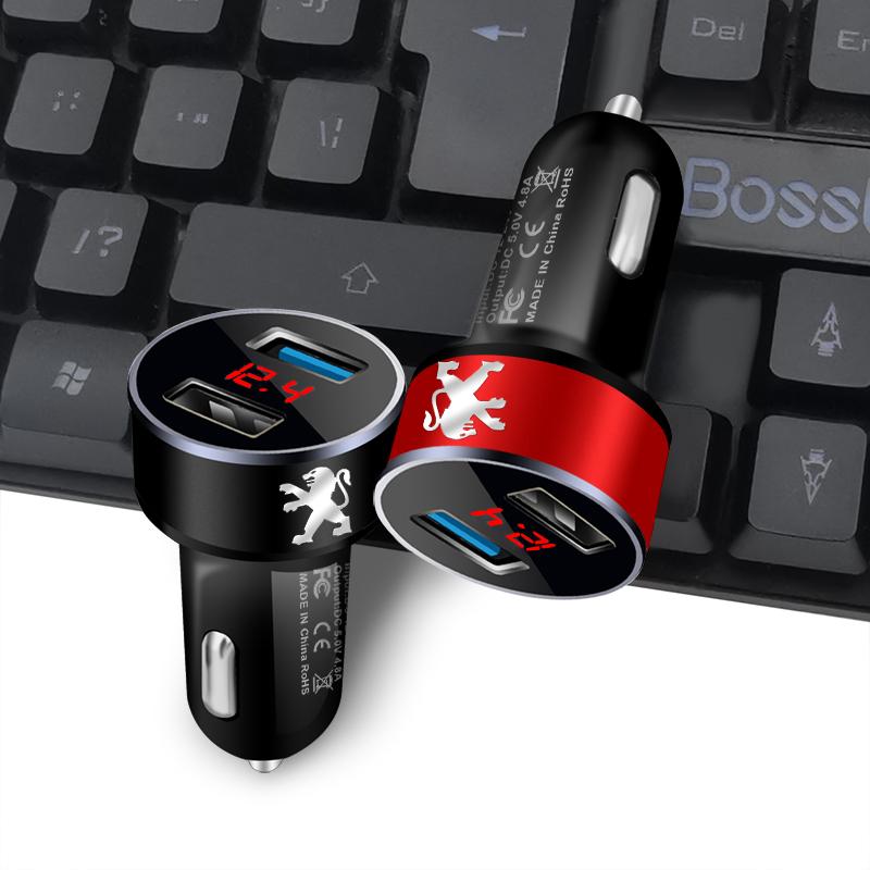 Автомобильное зарядное устройство 2 USB-порта Быстрая зарядка Цифровой дисплей Автоаксессуары Для Peugeot 308 408 508 RCZ 208 3008 2008 206 207 406 407 408 206 207 208 307