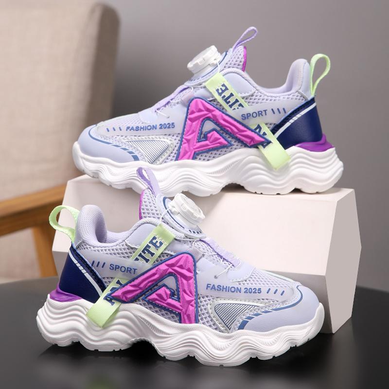 Детская мода с поворотной пряжкой, противоскользящие повседневные кроссовки, дышащая сетка, прогулочная обувь для мальчиков и девочек, спортивная обувь для тенниса на открытом воздухе