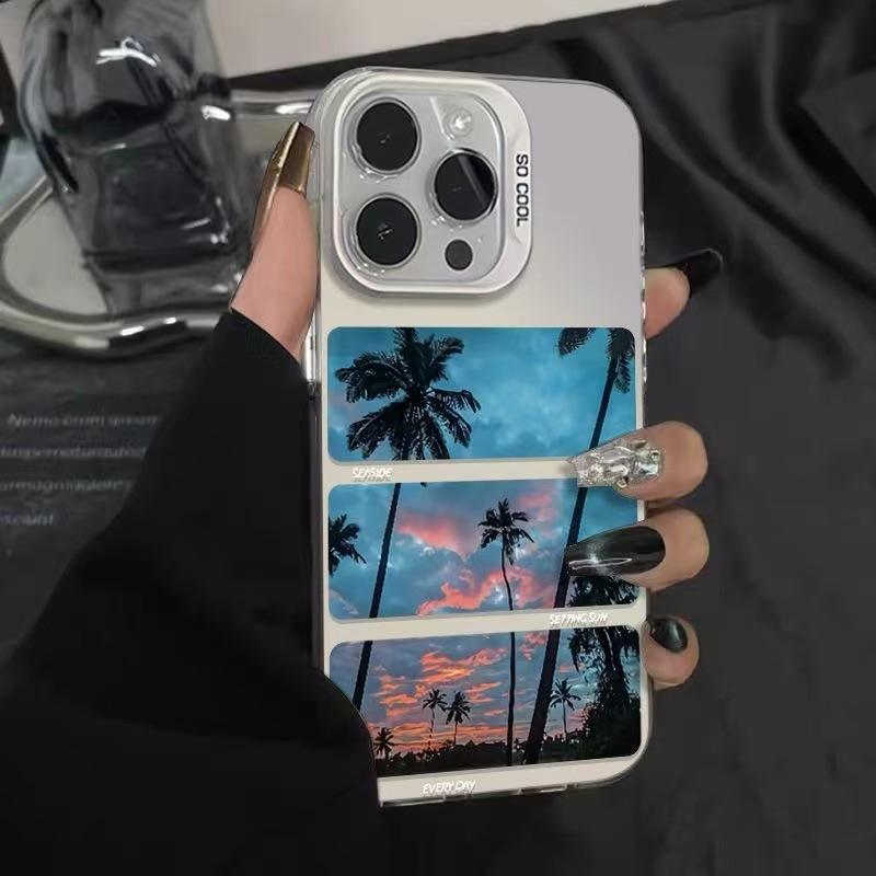 The new splicing coconut tree is suitable for iphone17 mobile phone case Apple 16promax/15 anti-drop 14pro13 Europe and America