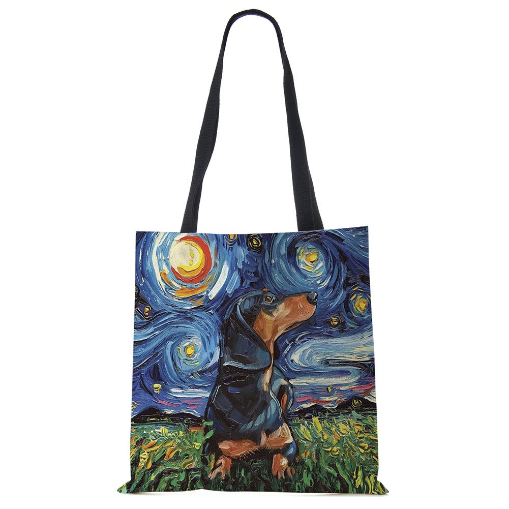 Звездное небо Животное Собака Принт Сумка-тоут Сумка через плечо Женская Большая Повседневная Сумка для покупок Дамская Ручная сумка для покупок На открытом воздухе CLE