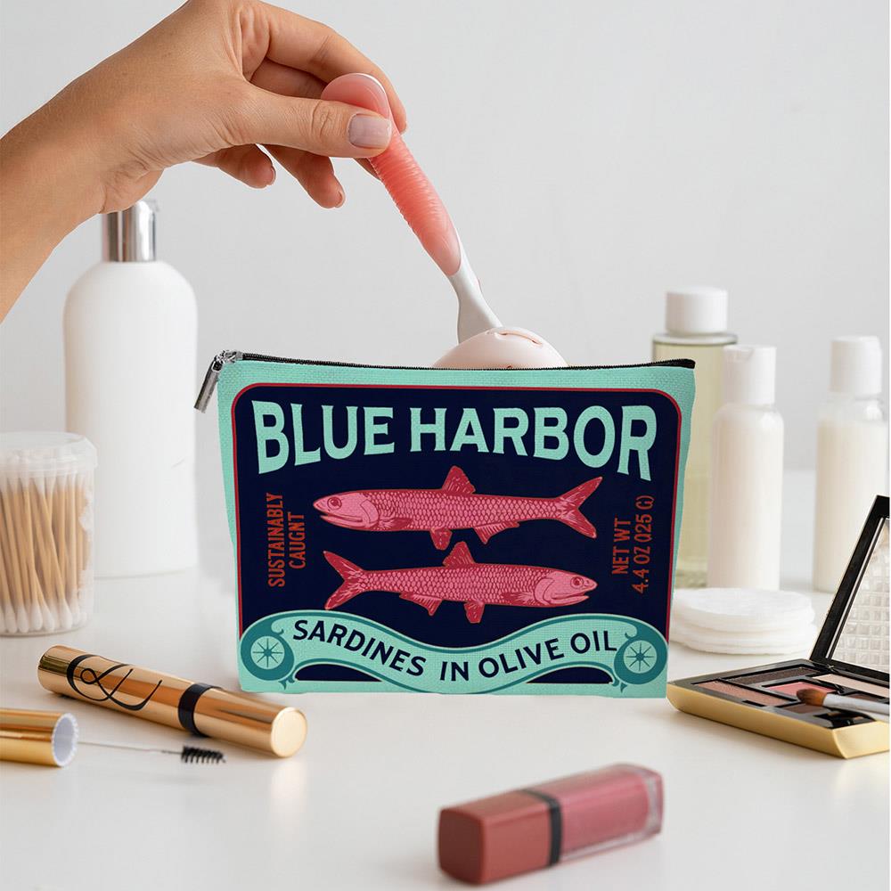Vintage Sardines Pattern Makeup Bag With Zipper Lightweight Travel Cosmetic Organizer For Women Durable Storage Bag Change Purse