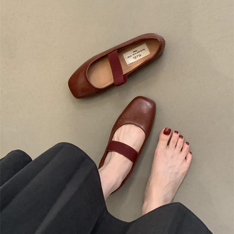 Корейская версия ретро-туфель Мэри Джейн с неглубоким носком, женская весна 2025 года, универсальная, мягкая подошва, удобная, плоская, бабушкина обувь