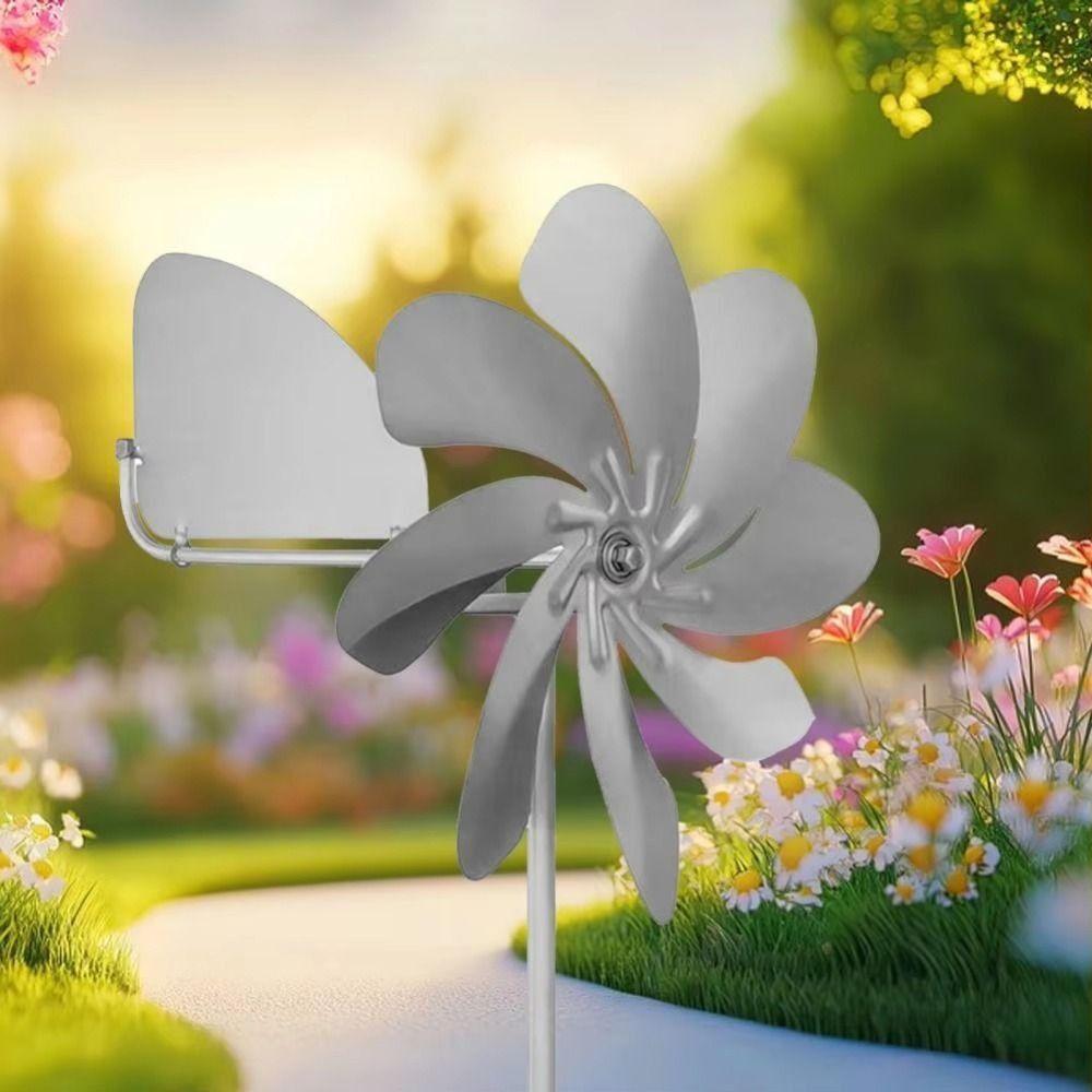 Removable Metal Wind Spinner for Yard Waterproof Wind Sculptures Stainless Steel Windmill Ground