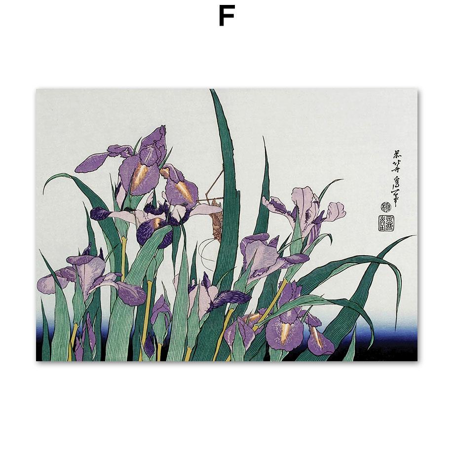 Женщина лиса кошка журавль серфинг цветок японские плакаты укиё-э и принты настенная живопись на холсте для гостиной декоративные картины