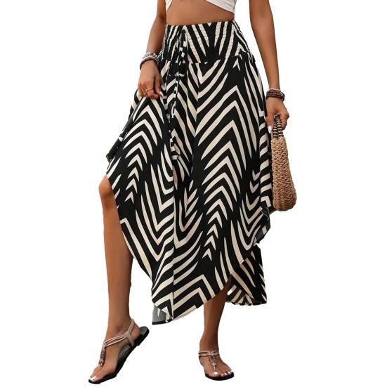 Юбка макси в стиле бохо, регулируемая завязка на шнурке, высокая талия, струящаяся юбка-трапеция с широким подолом, повседневная одежда