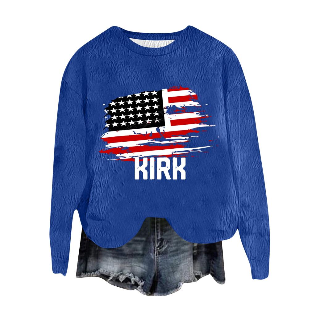 Women's Fashion Round Neck Pullover Top Long Sleeve Tee Printed Sweatshirt