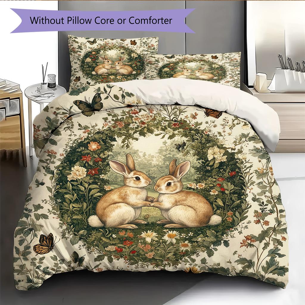 Beautiful Rabbit Pattern Bedding Home Decoration Birthday Gift (1 * duvet cover + 2 * pillowcase, without core)