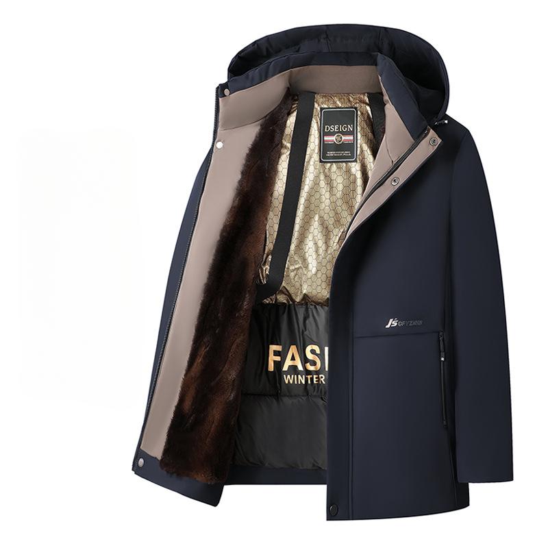 Men's Winter Thickened Cotton-padded Jacket Business Casual Down Jacket Mid-length Cotton Coat