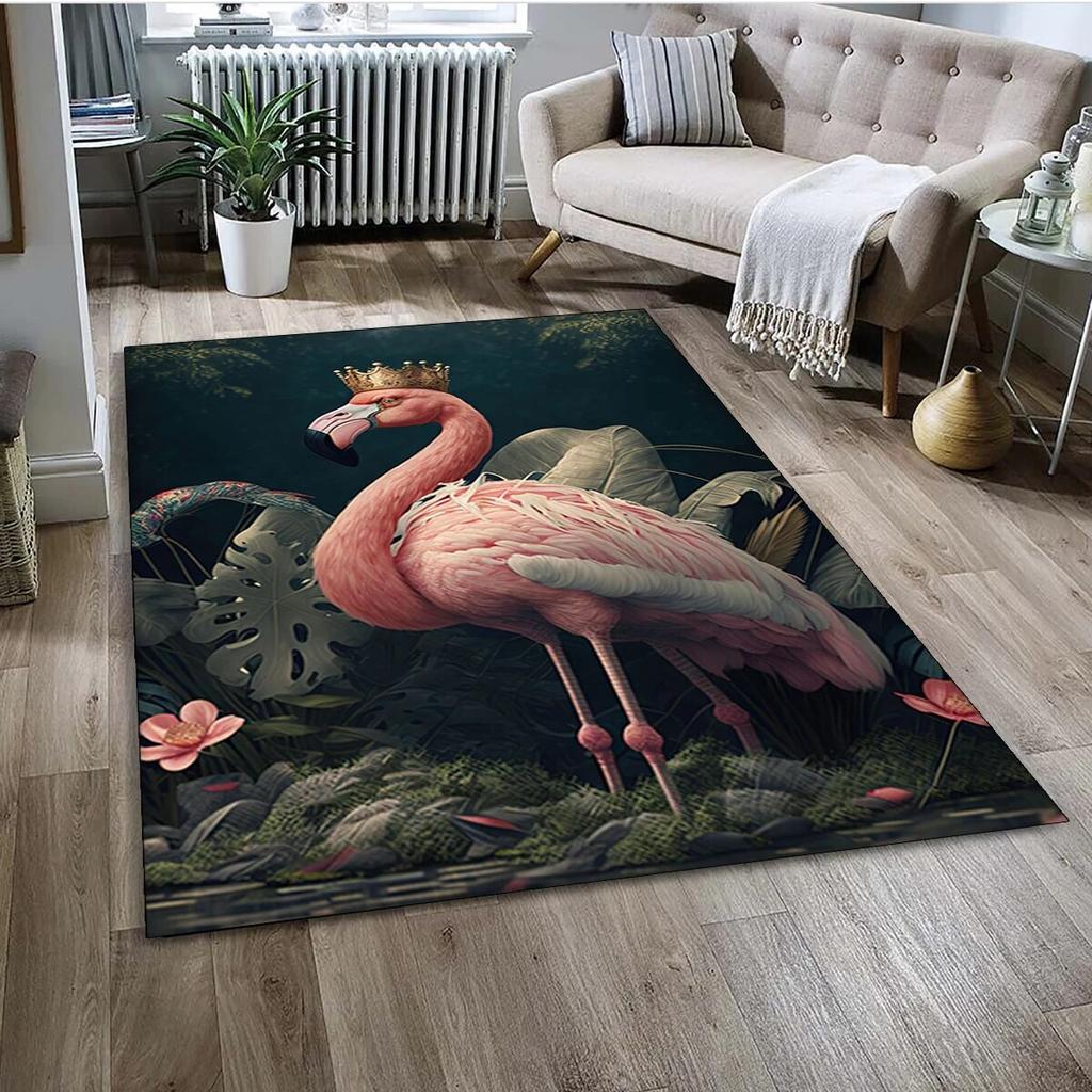 Cartoon Pink Flamingo Bird Rainforest Carpet Rug for Home Living Room Bedroom Sofa Doormat Decor,kid Area Rug Non-slip Floor Mat