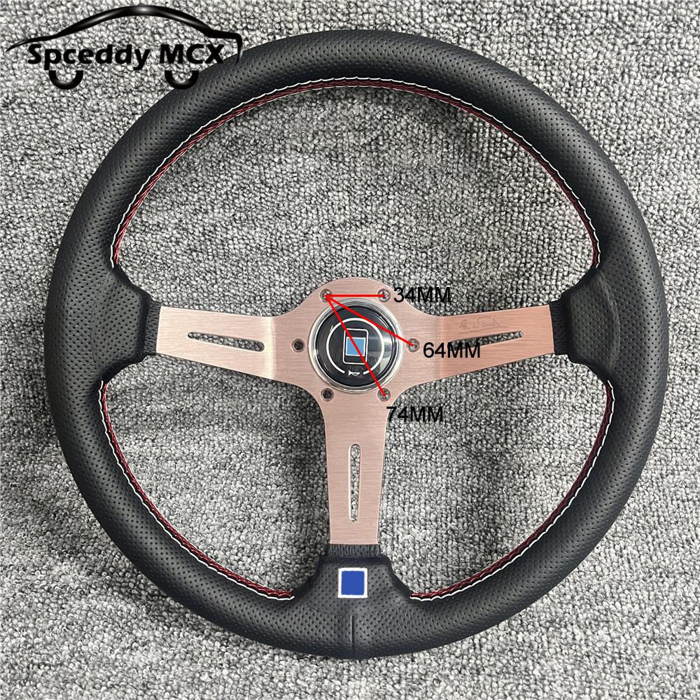 Spceddy For Steering Wheel 14inch 350mm Perforated Leather Concave Car Sports Steering Wheel