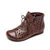 Summer Retro Casual Wear-resistant PU Leather Sandals Hollow Boots Soft Comfortable Breathable High-top Zipper Women's Shoes Ladies Soft Leather Shoes