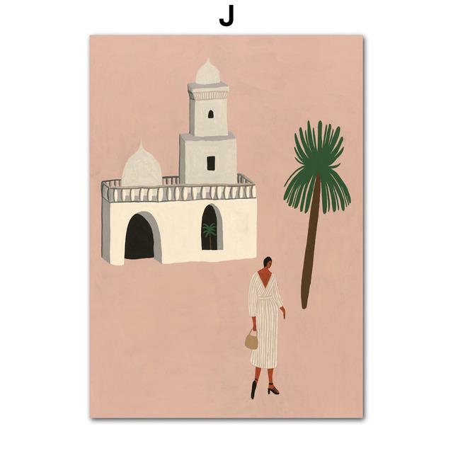 Абстрактный Марокко Пейзаж Бохо Бассейн Пляж Девушка Настенная живопись на холсте Плакаты и принты Настенные картины для декора гостиной Без рамки