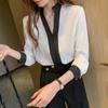 2025 Long Sleeve Office Women's Shirts New White Chiffon Summer Casual V-Neck Blouse Women Solid Ladies Tops Pullovers Clothing 11189