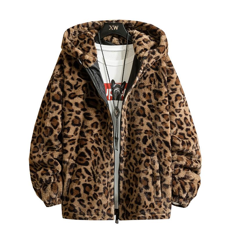 Fall/winter Leopard Print Jacket Loose and Comfortable Cotton-padded Jacket Fashion Men's and Women's Autumn Warm Jacket Plus Size