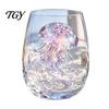 Unique Cocktail Tumblers 3D Animal Stemless Wine Glass, Ocean Inspired Details Elegant Clear Beach House Table Decor Glass Cup, Durable Decorative