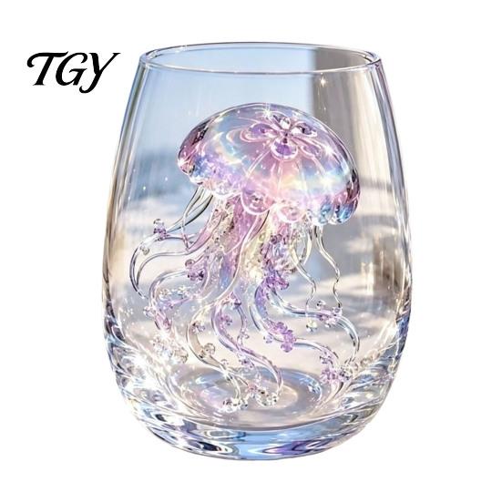 Unique Cocktail Tumblers 3D Animal Stemless Wine Glass, Ocean Inspired Details Elegant Clear Beach House Table Decor Glass Cup, Durable Decorative