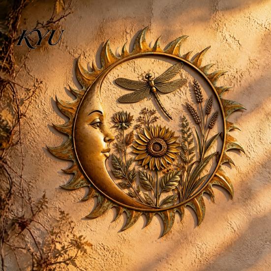 Aged Texture Wall Sculpture Sunshine Garden Decoration, Dragonfly/Bee/Butterfly/Bird Decor, Acrylic Sun Artistic Hanging for Yard Ornament Home Indoor