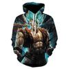 Cartoon Warrior Hooded Pullover, Men Bold Character Graphic Sweatshirt, Long Sleeve Soft Street Wear Ideal for Youth Daily Outfits