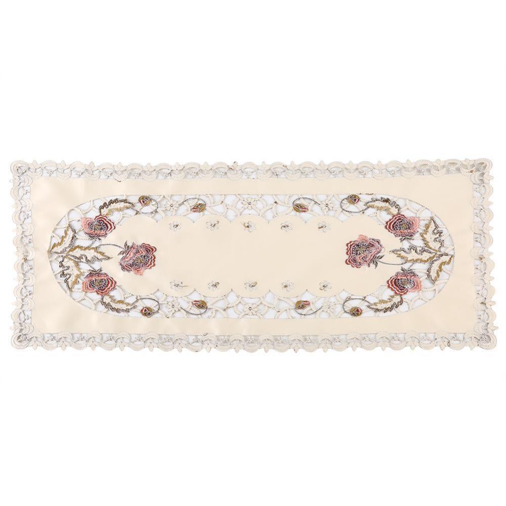 Овальная винтажная вышитая кружевная скатерть Цветочная скатерть / украшение циновки