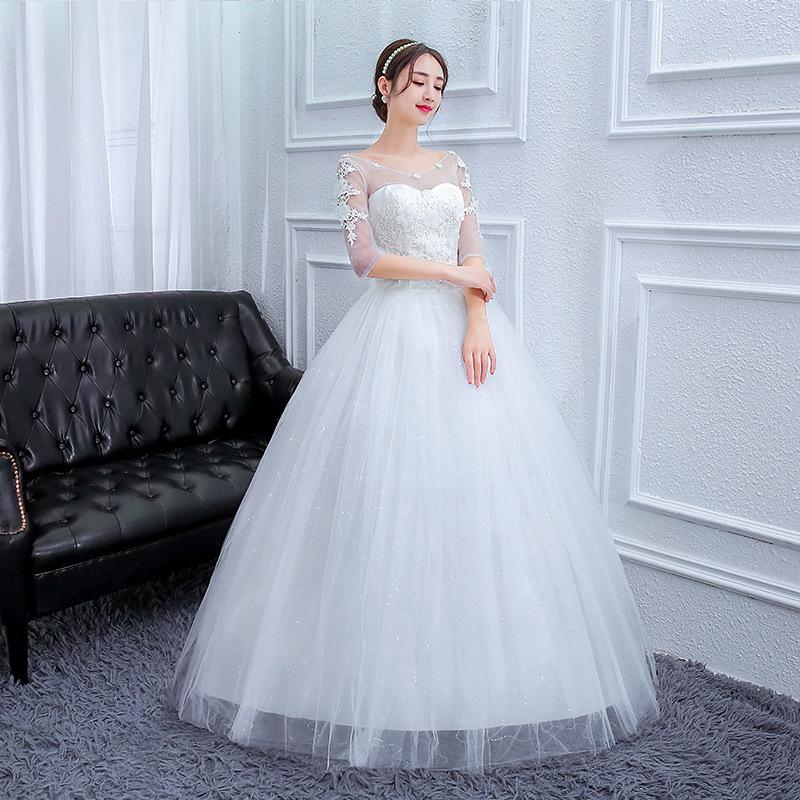 IELGY Plus Size Wedding Women's Skirt Fashion Word Shoulder White Gauze Photo Was Thin Dress