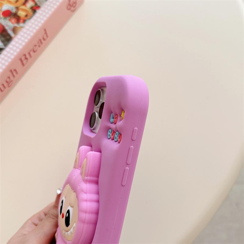 3D Милый Чехол-Держатель для Телефона для iPhone 17 16 15 14 13 12 11 Pro Max 16E Мягкий Силиконовый Чехол