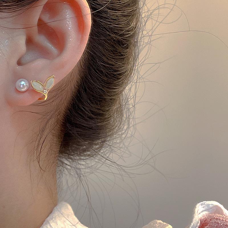 ANENJERY Серьги-гвоздики с искусственным жемчугом FIishi Tail для женщин, темпераментные изысканные серьги, повседневные украшения