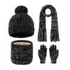 3Pcs/Set Kids Hat Scarf Gloves Set Rainbow Twist Texture Plush Ball Decor Knitting Hat Long Scarf Winter Gloves Set
