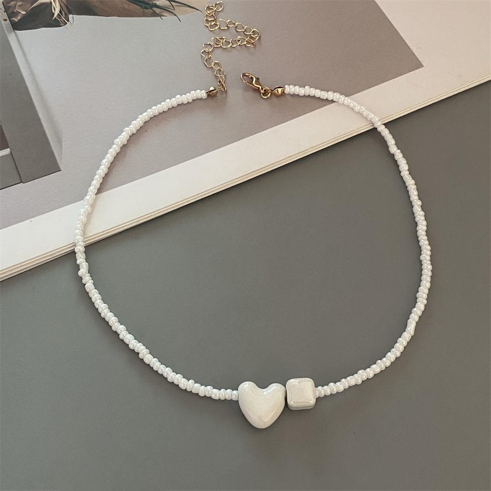 New Fashion Candy Color Choker Necklace for Women Girl Love Heart Square Geometric Short Necklace Seed Bead Neck Jewelry
