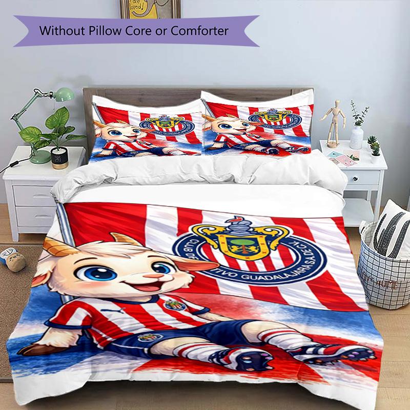 3pcs Duvet Cover Set (1*Duvet Cover + 2*Pillowcase, Without Core), Club Deportivo Guadalajara Print Bedding Set, Bedroom Decor, All‑Season, Birthday G