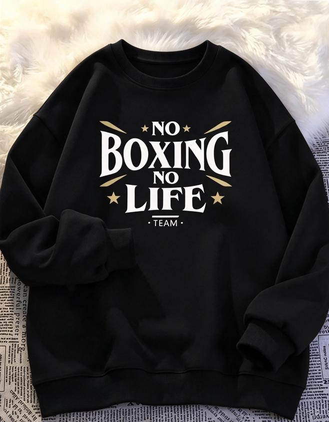 No Boxing No Life Hoodie Unisex Oversized Hooded Sweatshirt Boxing Team Star Letter Front Print Long Sleeve Pullover Sport Loose
