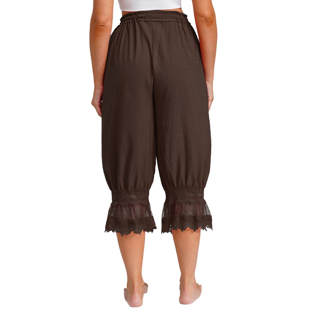 Женские длинные штаны-шаровары для дома, свободные штаны-афгани, эластичный пояс на шнурке, средневековый стиль, брюки миди