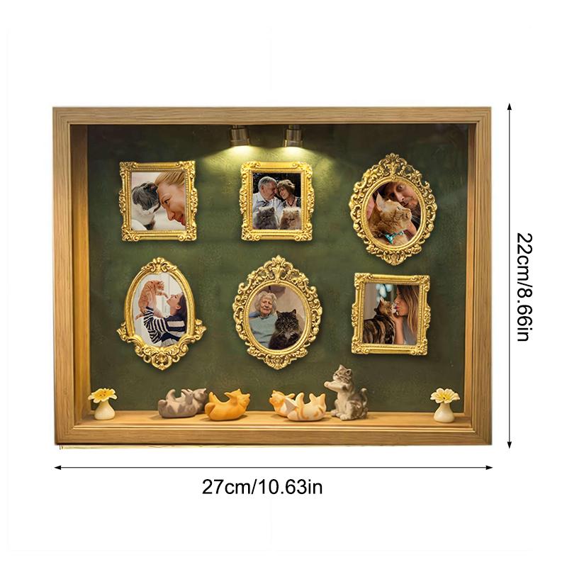 DIY Cat Mini Museum Silhouette Box, Familyand Cat Memory Photo Display Case Frame Silhouette Box With Light