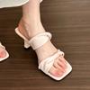 Soft and Easy To Wear! Pink One-word with High-heeled Sandals for Women's 2025 Summer Square-headed Open-toed Cool Slippers