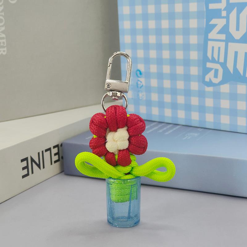 Adorable Handwoven Flower Keychain Mini Potted Vase Plant Charm Pendant for Girls Bag Accessory