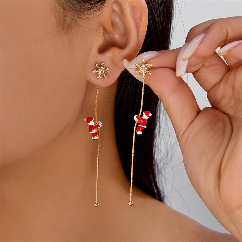 Holiday Jewelry Alluring Tassel Dangle Earrings Asymmetric Long Earrings Non-Toxic Santa Claus Earrings For Winter Holidays