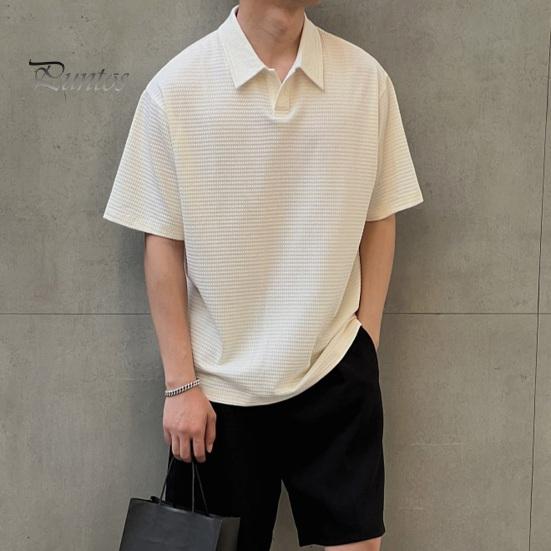 Летний мужской формальный топ с коротким рукавом, полуоткрытый отложной воротник, однотонный, средней длины, официальная офисная одежда, деловая рубашка