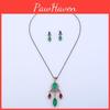 Alloy Pendant Vintage Necklace Earrings Set With Green And Black Resin For Gift