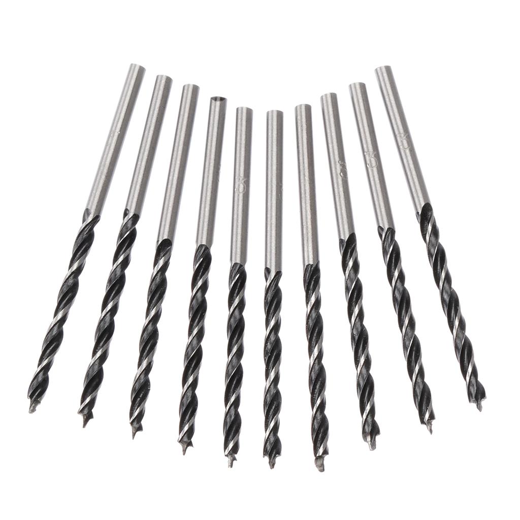 10Pcs High Carbon Steel Woodworking Twist Drill Bit Wood Drills with Center Point 3mm Diameter For Woodworking